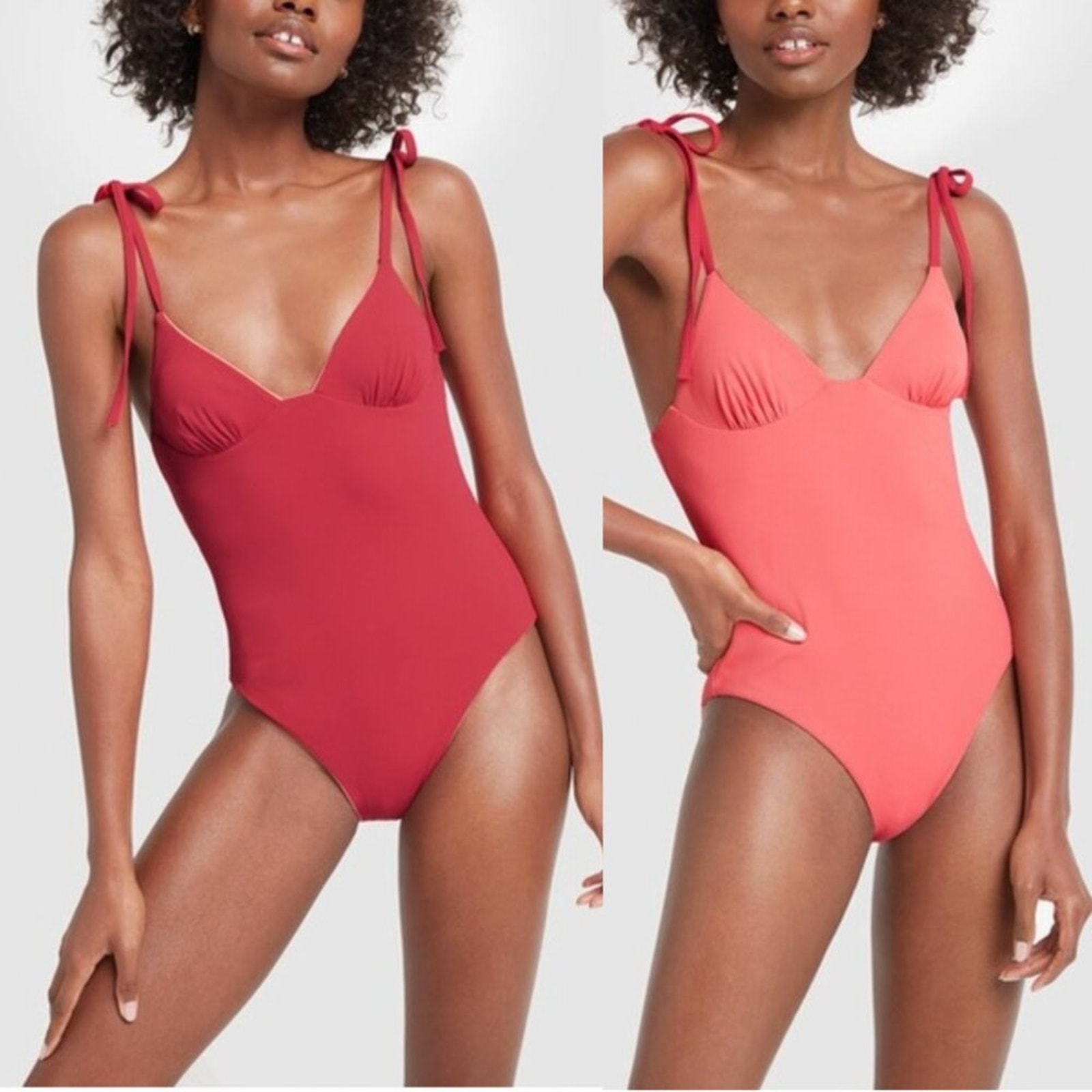 Solid & Striped Olympia Pink & Red Tie Strap Reversible One Piece Swimsuit